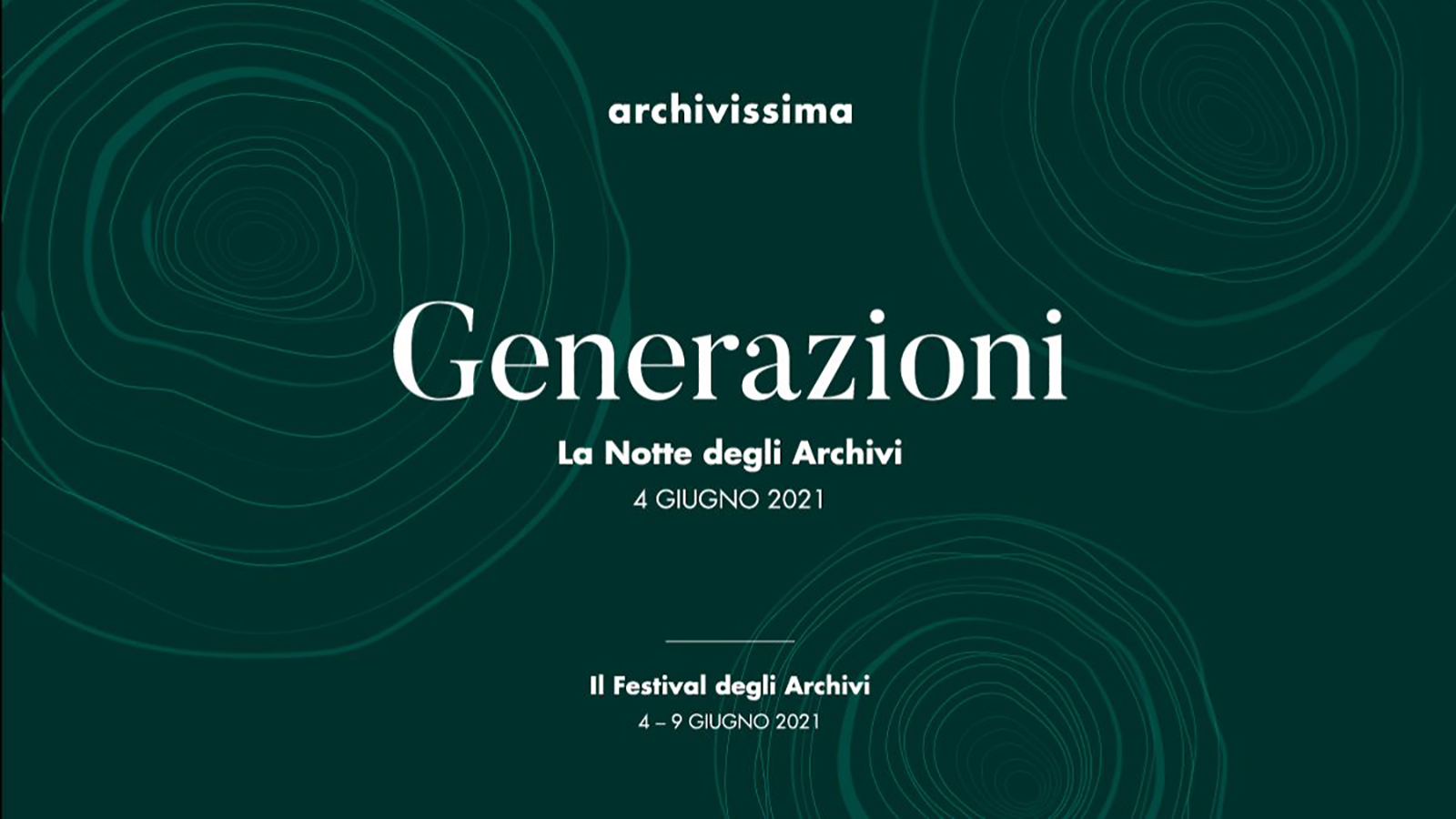 Graphic logo of the Archivissima 2021 event &quot;Generazioni&quot; with festival dates and title