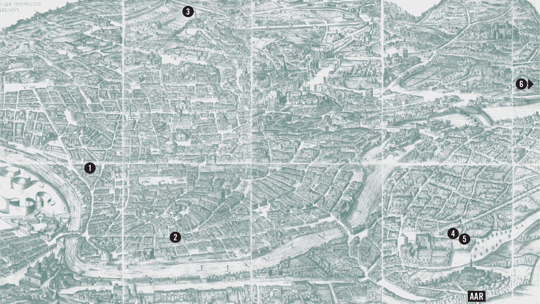 Green tinted map of Rome from the medieval era