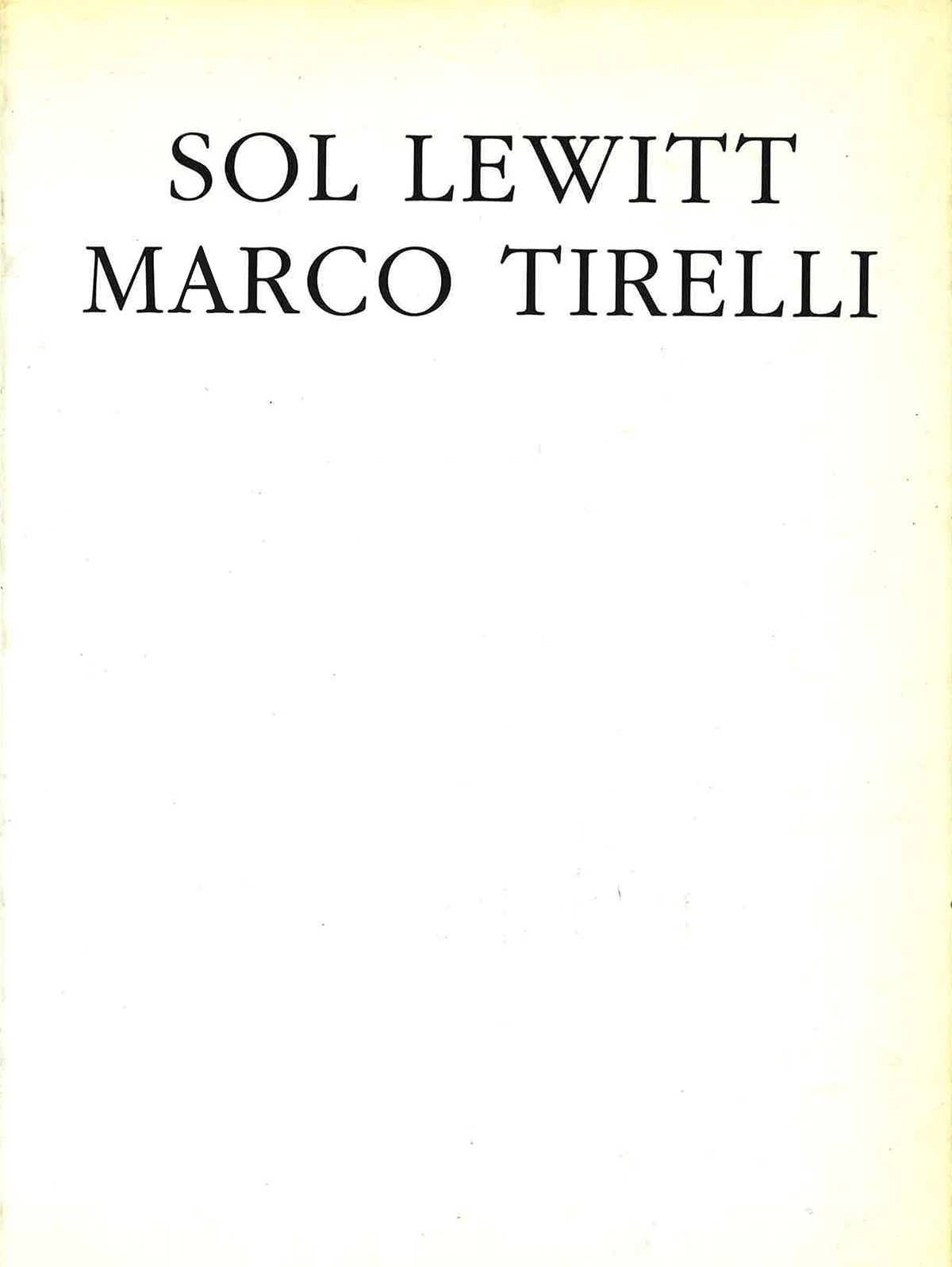 Yellowing white book cover with the words Sol Lewitt and Marco Tirelli in black letters near the top