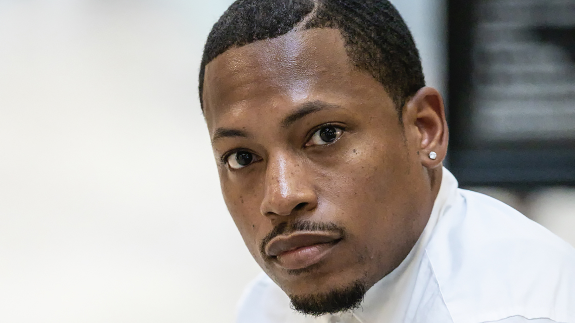 Color photograph of the head and shoulders of Germane Barnes