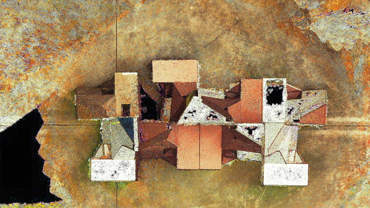 Detail of Michael Young's book &quot;Reality Modeled after Images&quot; that features an architecturally influenced abstract painting