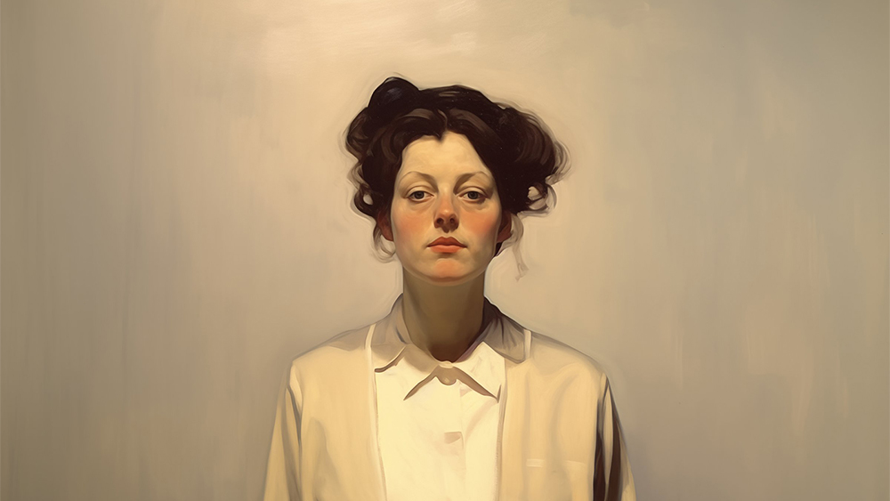 Detail of a painting of a young Irish woman