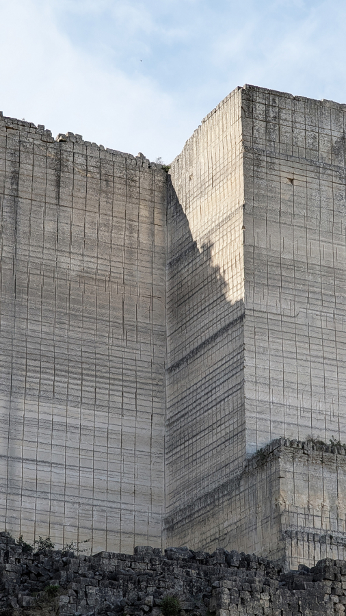 Color photograph of a limestone quarry in Matera