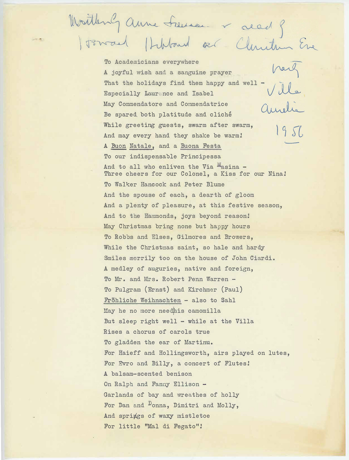 Color scan of a yellowed page with the first half of a poem