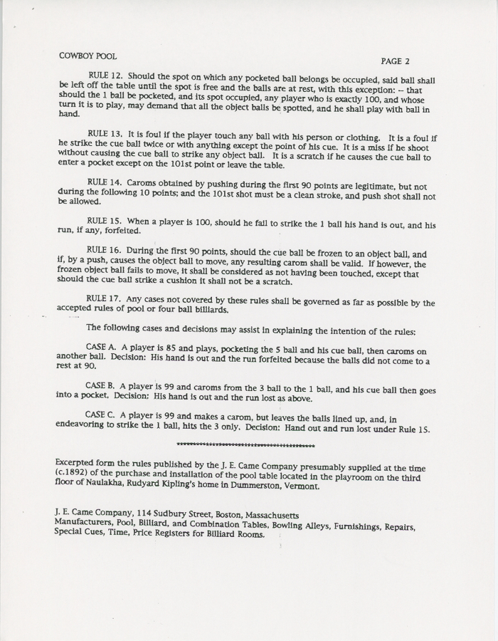 Scan of a piece of paper on which the rules of a billiard game are printed, coming from a word processed document