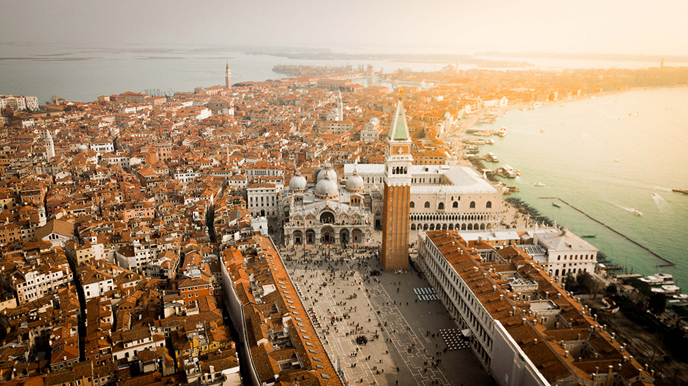 Aerial view of Venice featuring the Piazza San Marco