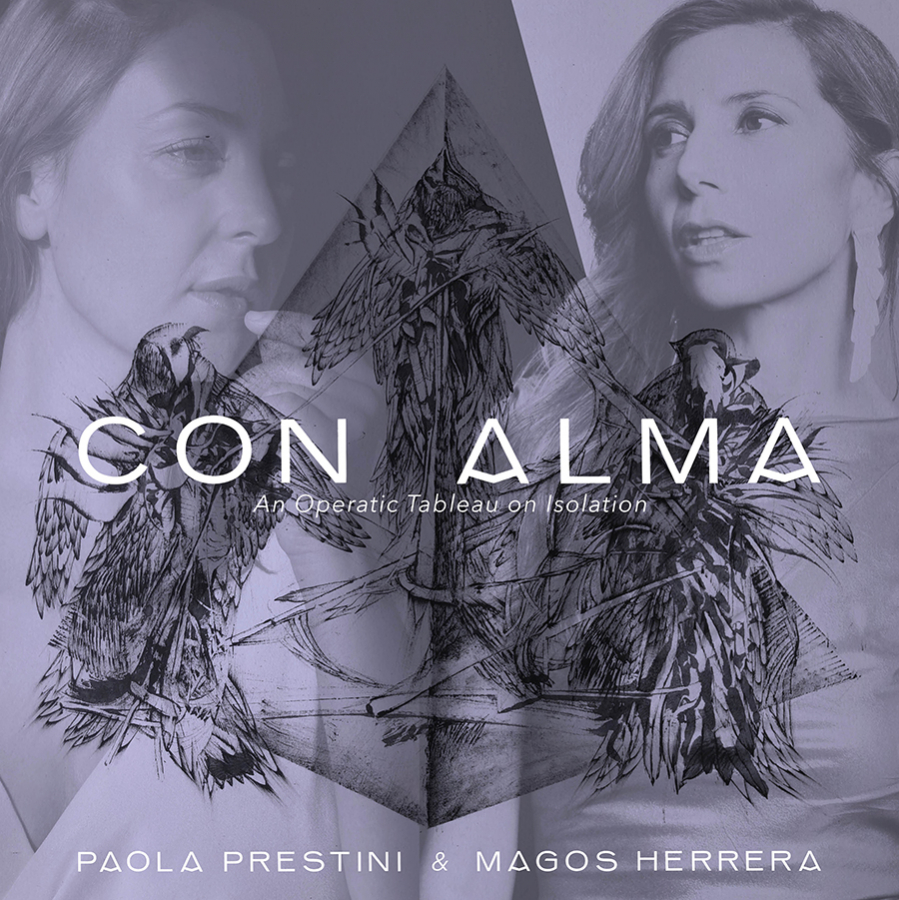 Graphic designed promotional poster for a concert: elements include portraits of two light skinned women, a drawing of three birds, and text about the concert and performers