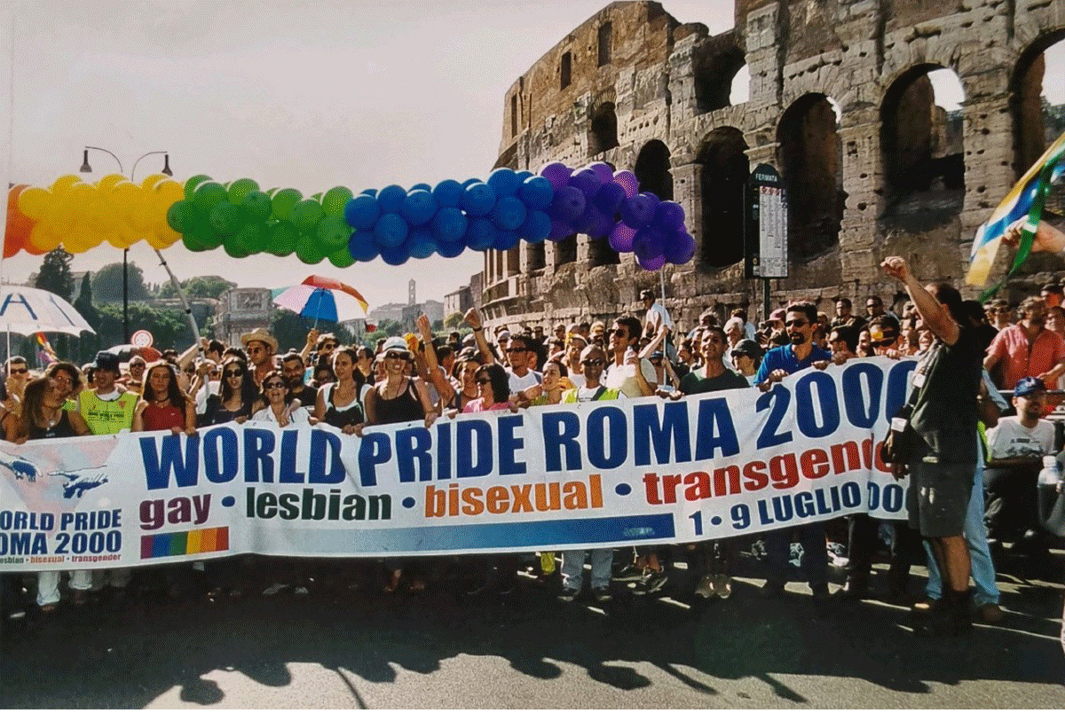 slideshow of groups of celebrators at 2000 Pride Jubilee in Rome
