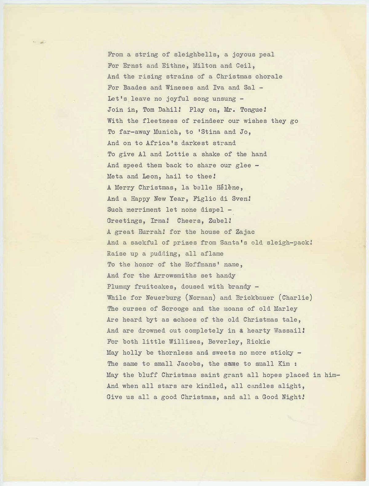 Color scan of a yellowed page with the second half of a poem