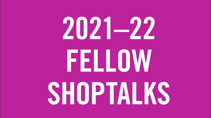 Graphic image with '2021-22 Fellow Shoptalk' in white letters against a solid magenta background