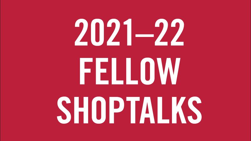 Graphic image with '2021-22 Fellow Shoptalk' in white letters against a solid red background