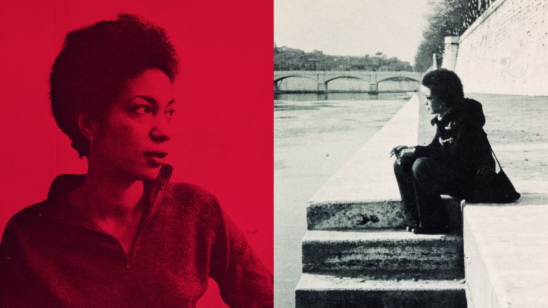 Two adjacent images: on the left is a photograph of the head and torso of a dark skinned woman in profile, with a red filter covering the image; on the left is a black and white photograph of the same woman shown seated on stairs on a concrete embankment on the Tiber River
