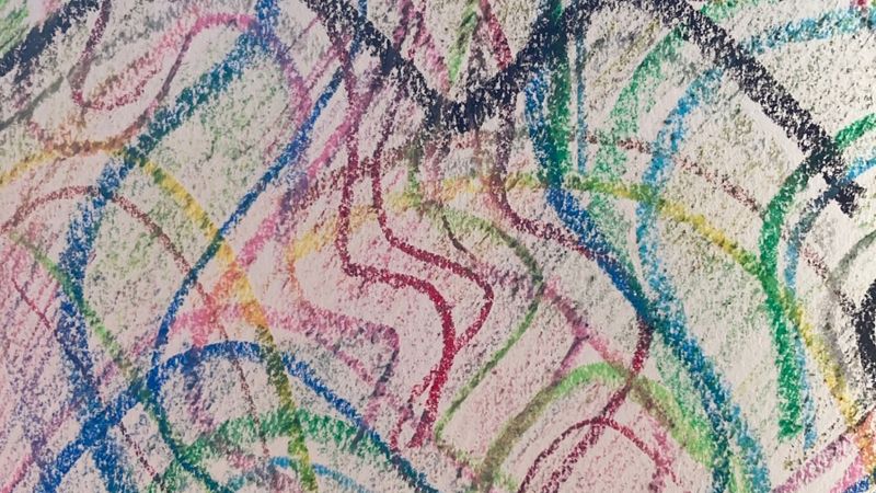 Drawing with many squiggly colorful lines