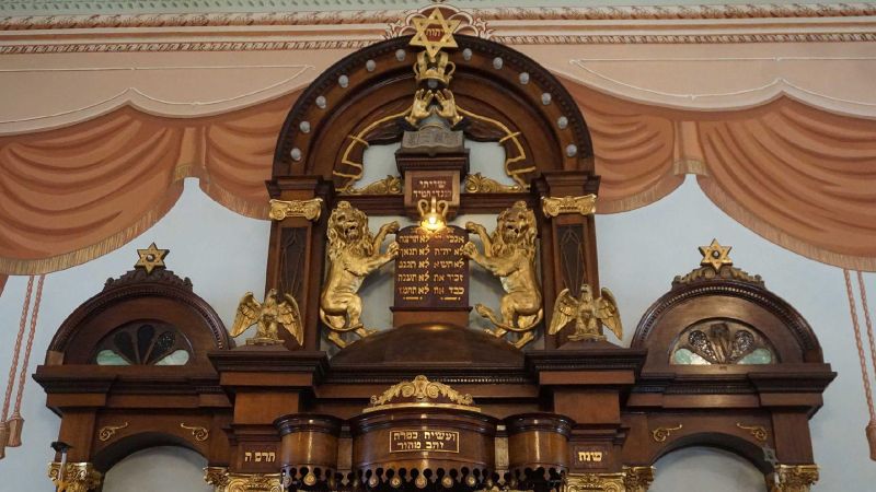 Color photo of a jewish ark made of wood and gold