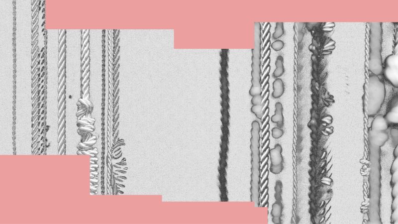 A graphic showing pink edges and rope-like design elements