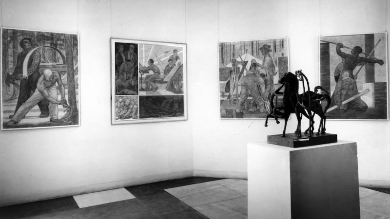 Works of art in a gallery