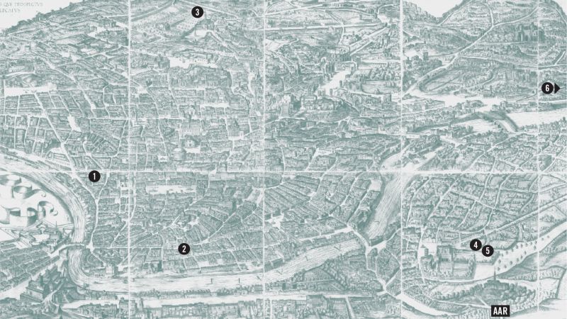 Green tinted map of Rome from the medieval era