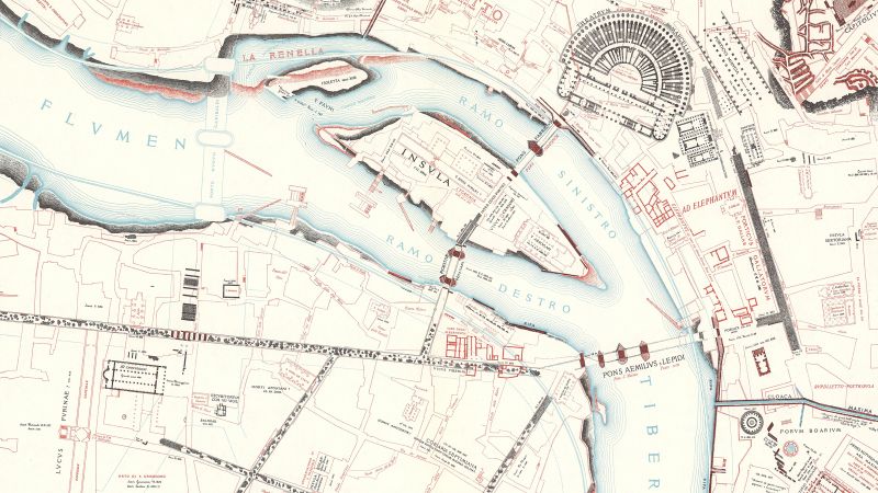 Color reproduction of a map oif ancient Rome