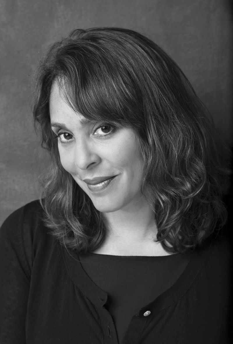 Black and white portrait of the head and shoulders of Natasha Trethewey
