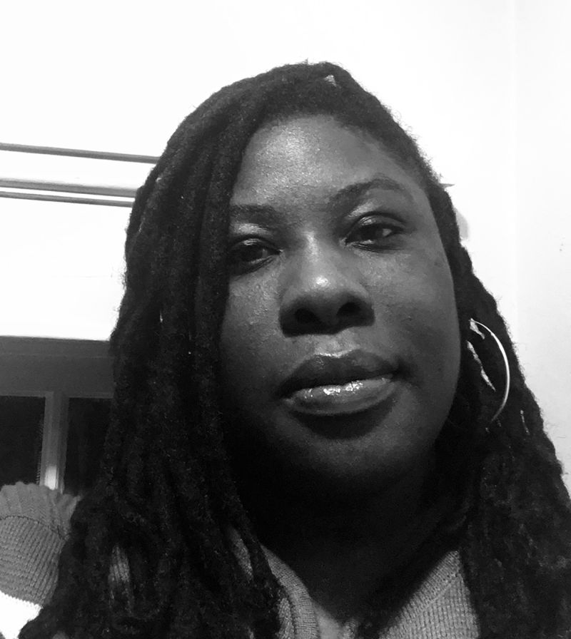 Black and white photograph of the head of Sasha-Mae Eccleston